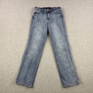 Judy Blue Jeans Women 5/27 Blue Dad Jean High Rise Distressed Straight Leg Denim